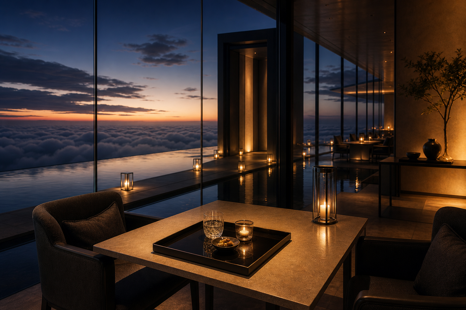雲海を望む会員制天空カフェのテーブル席