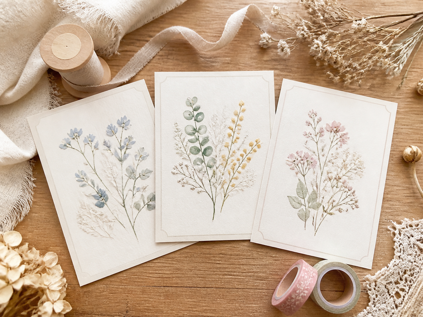 草花の絵柄が入ったポストカードのセット