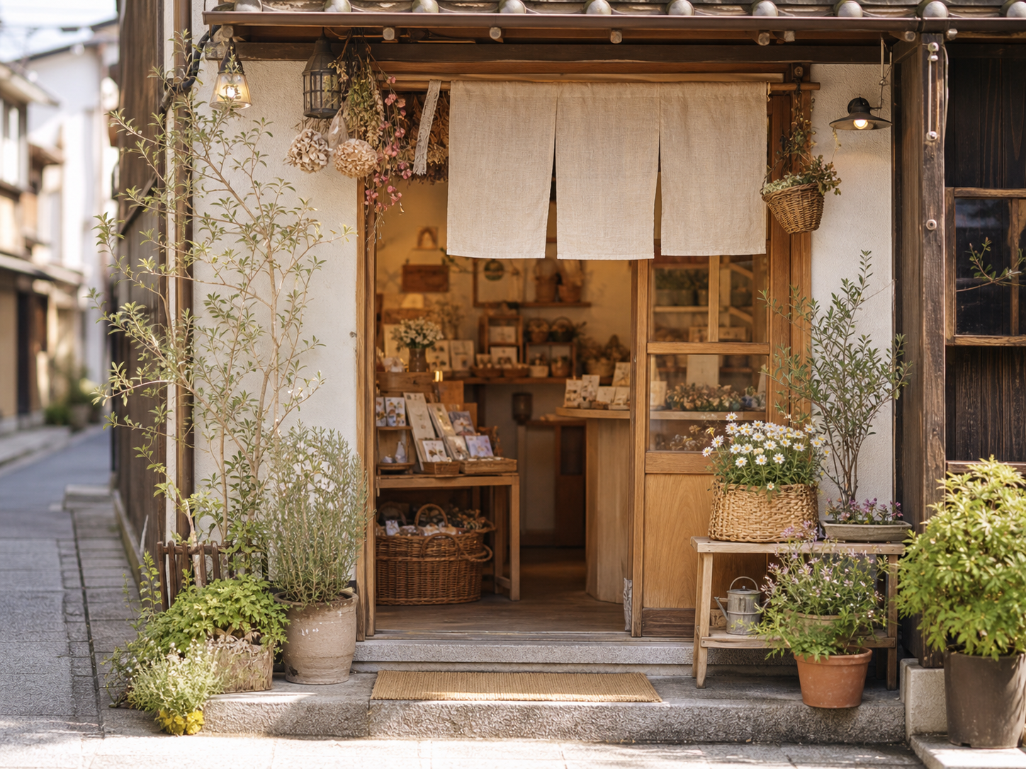 小さな雑貨店の木の入口
